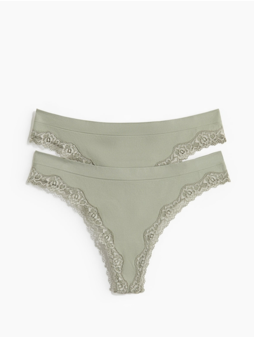 H&M Thong Briefs NWT Size M Sage Green Lace Trim Seamless 2 Pack Cozy Boho